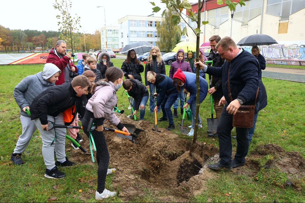 Samorządowcy wspólnie z uczniami posadzili drzewa
