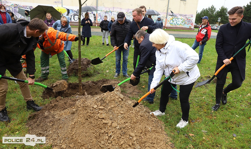 Samorządowcy wspólnie z uczniami posadzili drzewa