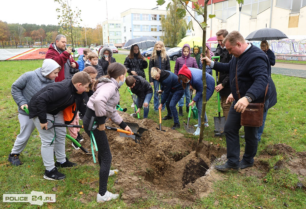 Samorządowcy wspólnie z uczniami posadzili drzewa