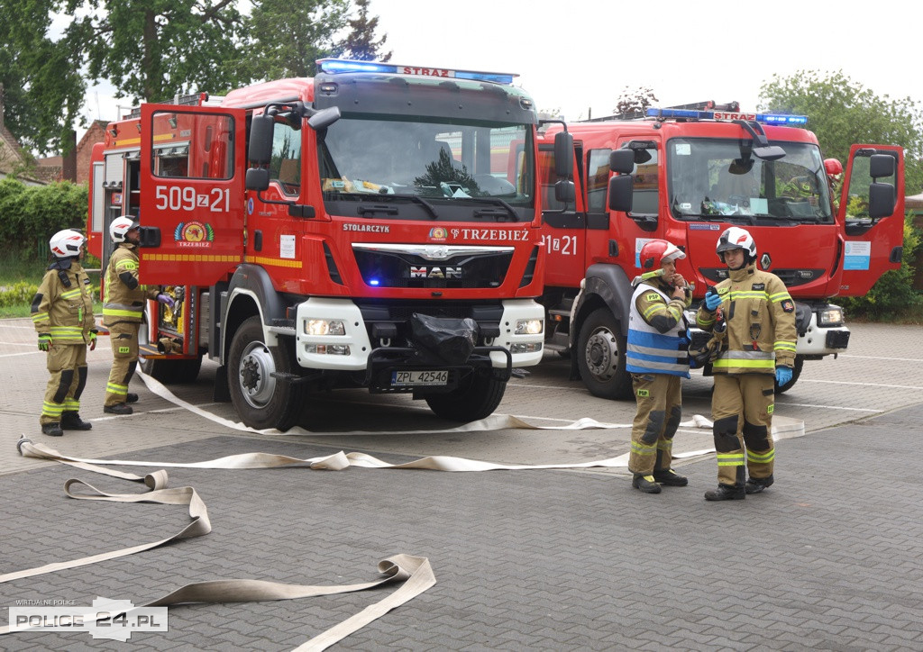 Pożar w szkole, wypadek, poród – ćwiczenia służb w Trzebieży