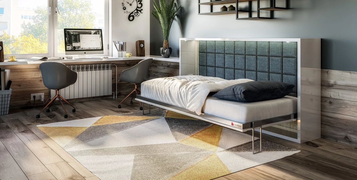 Łóżko w szafie z sofą funkcjonalne centrum małego mieszkania